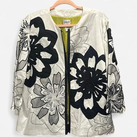 Chico’s Size 3 Floral Boho Chic Art to Wear Lagenlook Statement Jacket - Picture 3 of 7